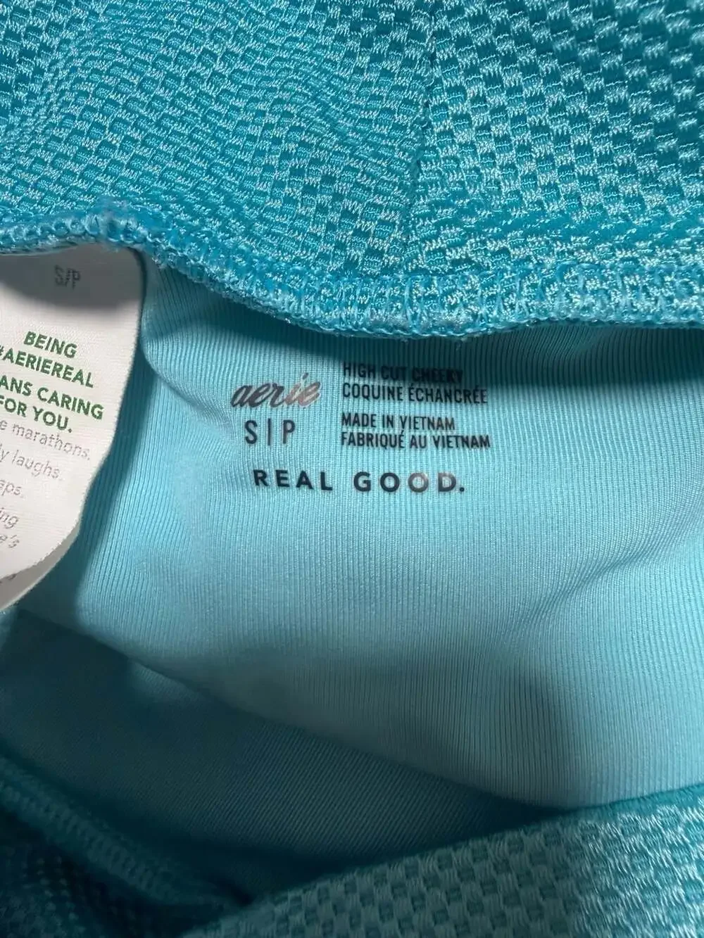 Aerie Teal Textured High Cut Cheeky Bikini Bottom